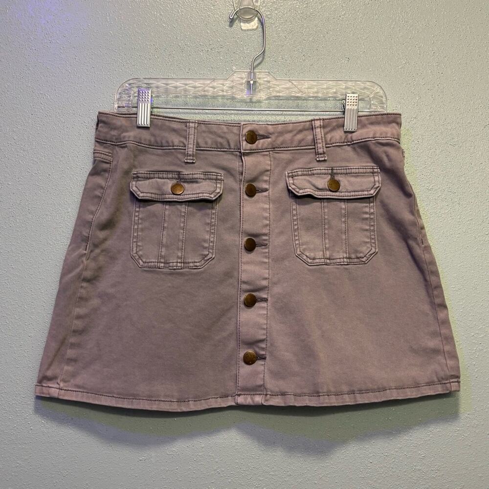 Altar’d State Gray Button-Front A-Line Skirt | Size Medium